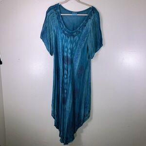 Shoreline 3x Dress Teal Asymmetrical Lightl-weight Beach
